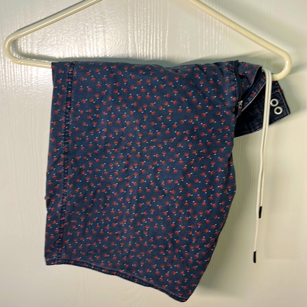RVCA Snappy Stretch Size 33 Blue with Red Accents Mens Drawstring Shorts